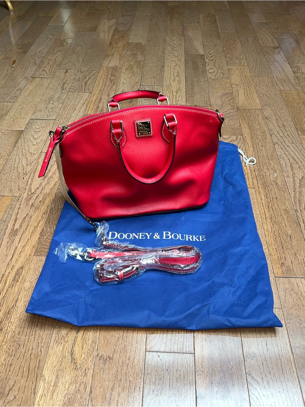 Dooney & Bourke Red Pebbled Leather Satchel with Strap New in Bag!